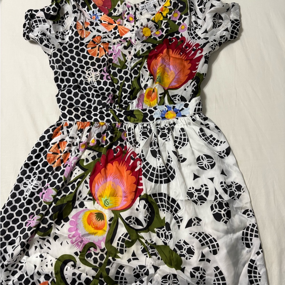 Floral Dress with Black and White Patterns